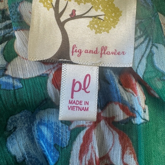 Anthropologie Figs & Flowers Sheer Smock Tiered Maxi Dress Green Ivory Petite L - Picture 8 of 10